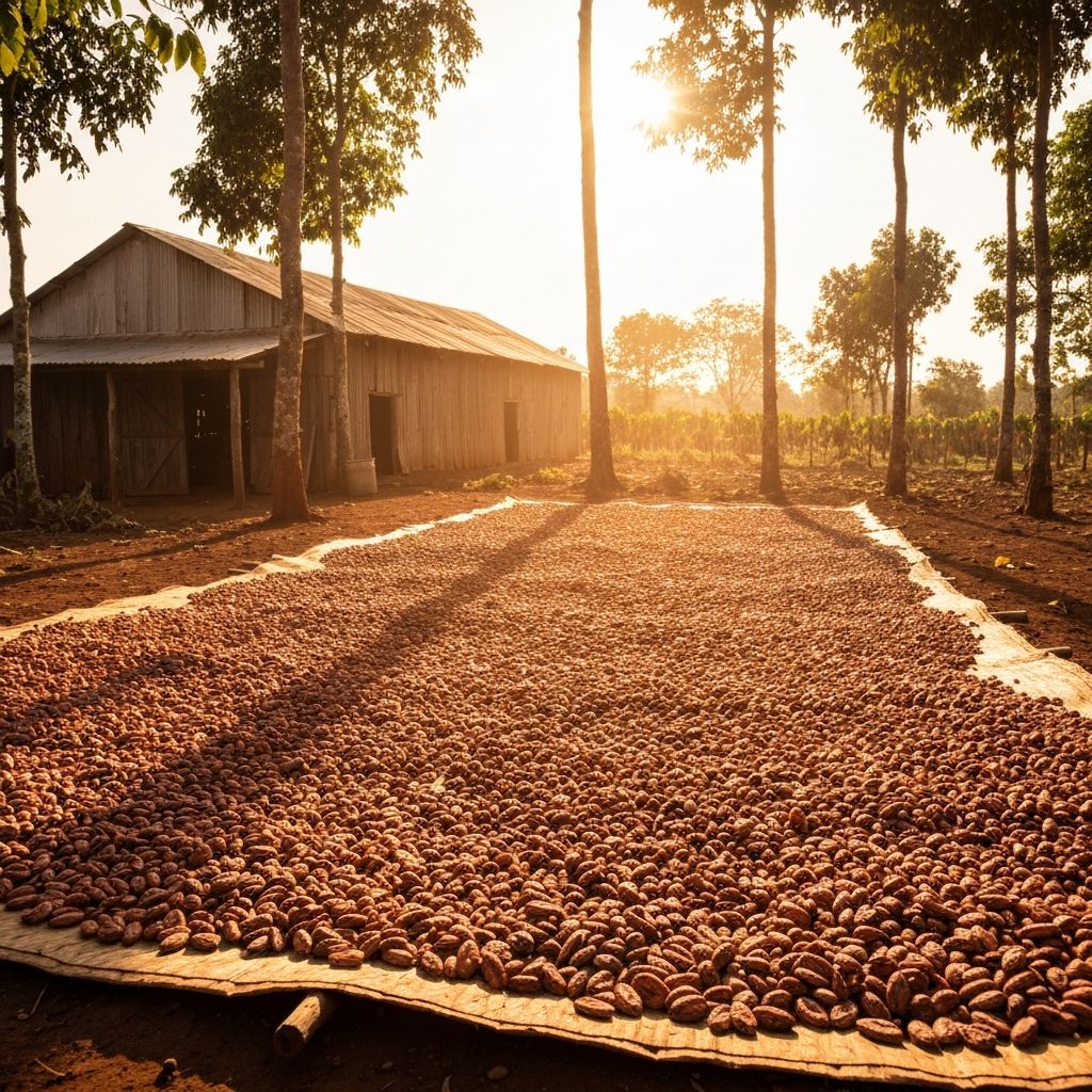 Cocoa beans drying